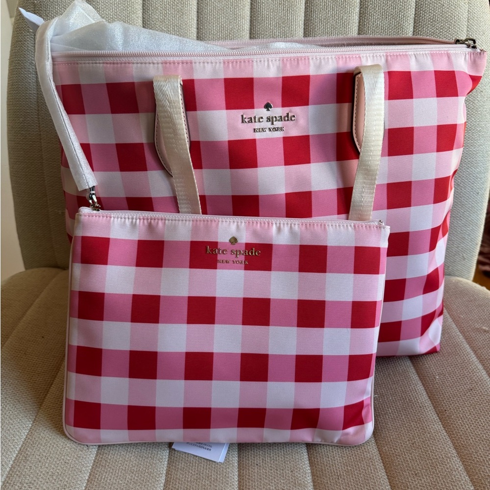 Kate Spade Red and White Gingham Tote